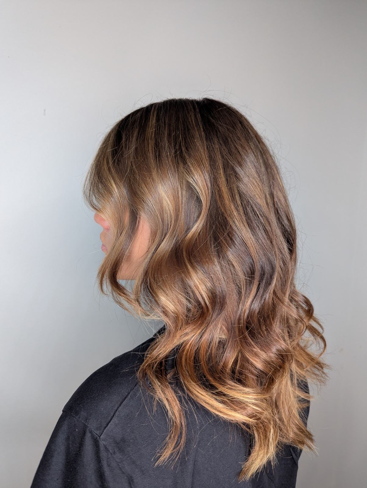 Client hair result — caramel balayage